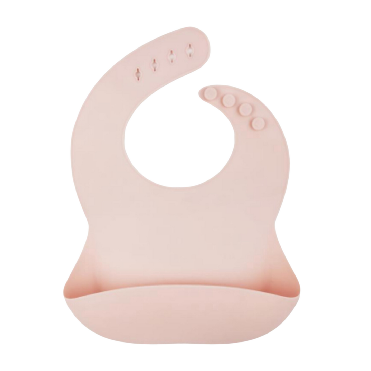 Babador de silicone com bolso cata migalha na cor rosa bebê.