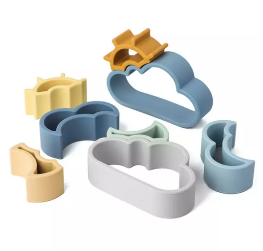 Bloco de encaixe de silicone em formato de Sol, Nuvem e Lua