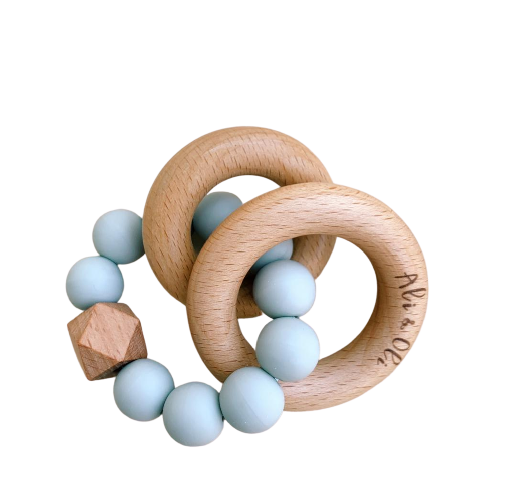Chocalho Duo Madeira e Silicone Ali & Oli - Azul