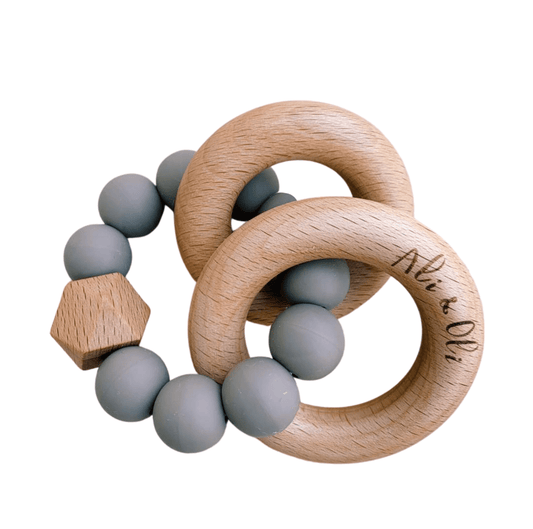 Chocalho Duo Madeira e Silicone Ali & Oli - Cinza