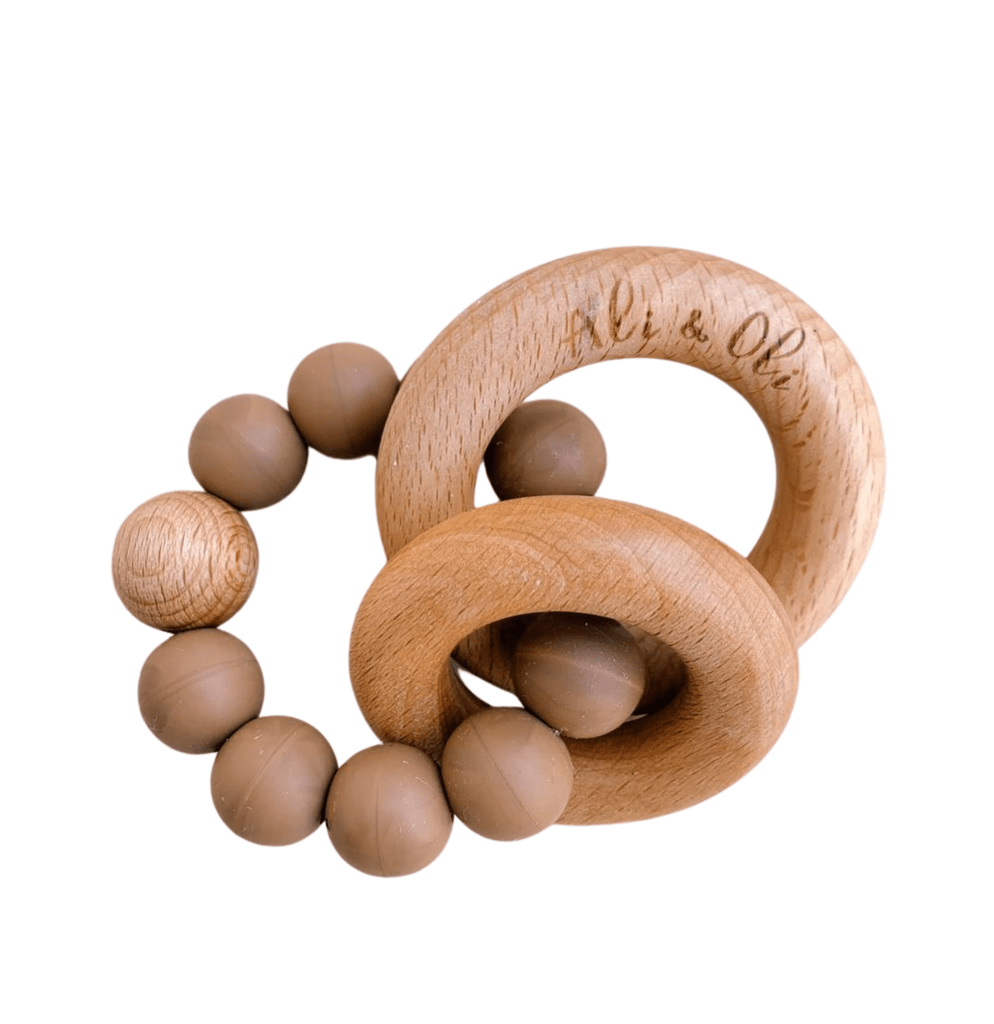 Chocalho Duo Madeira e Silicone Ali & Oli - Nude